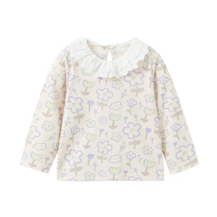 【新品】papa爬爬春季宝宝打底衫女宝长袖T恤纯棉花边领内搭印花