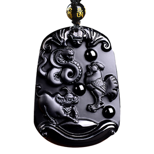 2026年黑曜石蛇鸡牛三合吊坠巳酉丑吊坠钥匙扣吉祥物饰品挂件