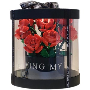 情人节礼物积木玫瑰花束中国积木拼装花永生花520礼盒送女友