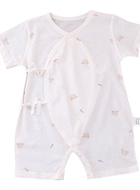 娃丽比新生婴儿连体衣短袖短裤0-3月宝宝夏天衣服纯棉A类空调服薄