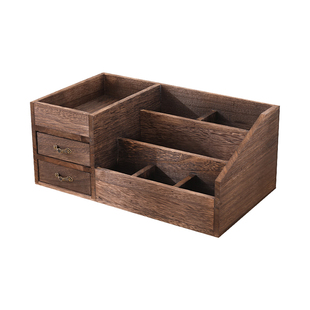 实木桌面收纳盒学生笔筒办公文具置物架化妆品分格架子口红整理架