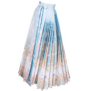 九天汉韵原创设计男女仿妆花暗纹百褶织金九对褶明马面裙繁花似锦