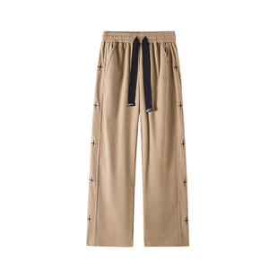 刺绣厚款加绒直筒裤长裤男加肥加大码潮胖子宽松高街痞帅春秋美式