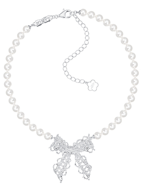 YVMIN尤目 x SHUSHUTONG 蕾丝蝴蝶结珍珠锁骨链项链礼物