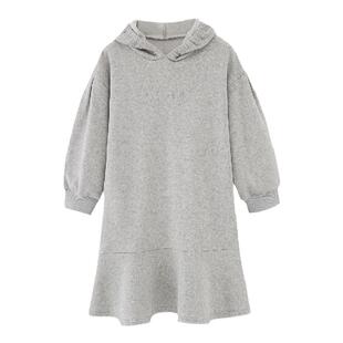 【4折】MIMIGOGO 荷叶边A字摆女童儿童连帽加绒卫衣连衣裙 1A17