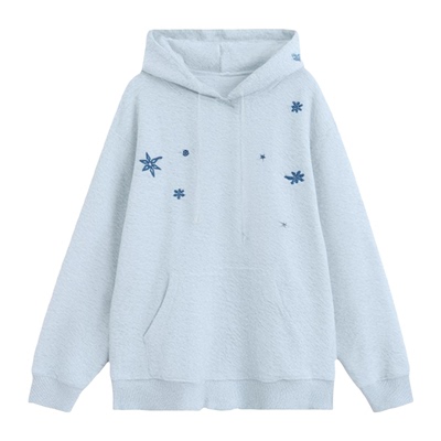美式复古雪花刺绣连帽卫衣
