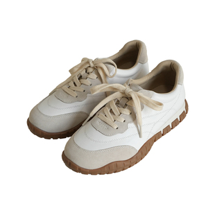 女士头层牛皮拼接德训鞋 真皮平底板鞋圆头运动休闲鞋女鞋 秋款k