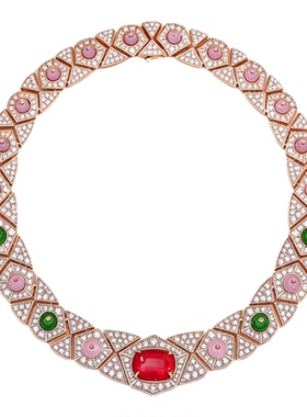 法式复古粉钻红宝石新娘锁骨链