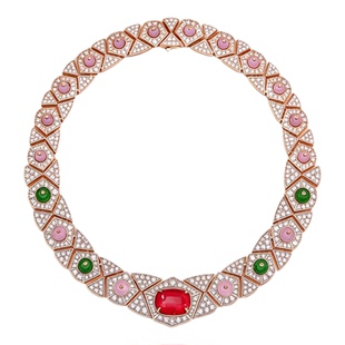 法式复古彩色粉钻红宝石新娘晚宴礼服项链女设计感时尚锁骨链小众