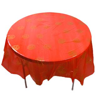 结婚一次性塑料台布喜庆福字婚宴礼事加厚酒席红白色餐厅方圆桌布