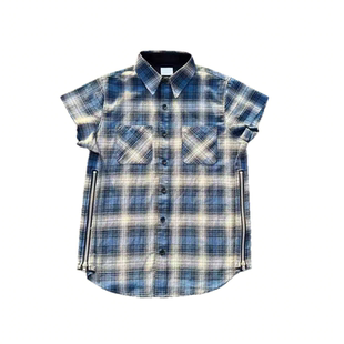 鲨魚CLUB定织定染og自主3rd蓝格子坎肩高街风叠穿内搭衬衫春秋款