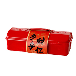 新年铁盒大号手提长方形饼干糖果零食盒子空包装收纳礼品物红2026