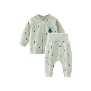 汤尼倍儿婴儿夹棉套装开裆高腰护肚秋裤宝宝保暖家居服分体两件套