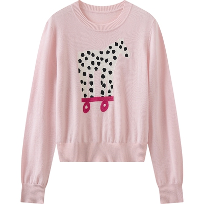 播商场同款小马提花针织衫女26春新款100%羊毛粉色毛衣BDT1SD2837