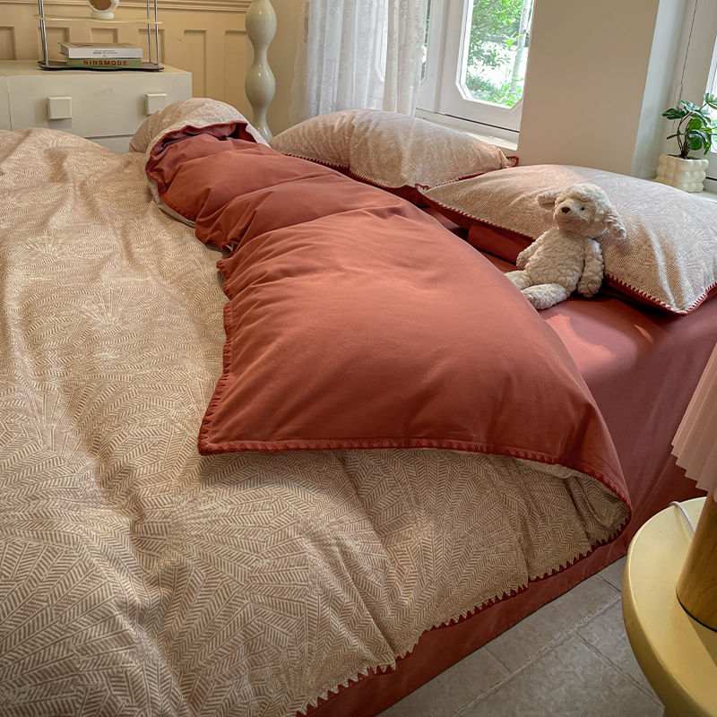 A类轻奢磨毛加厚纯棉四件套100全棉高级感床单被套秋冬三件套床品