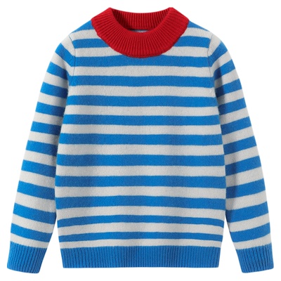 儿童条纹经典款圆领100%山羊绒衫男童女童羊毛衫针织毛衣加厚毛衣