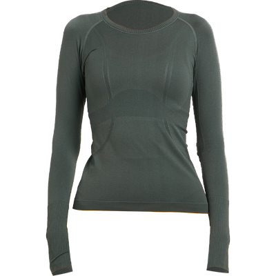 一体织长袖瑜伽服女上衣健身T恤