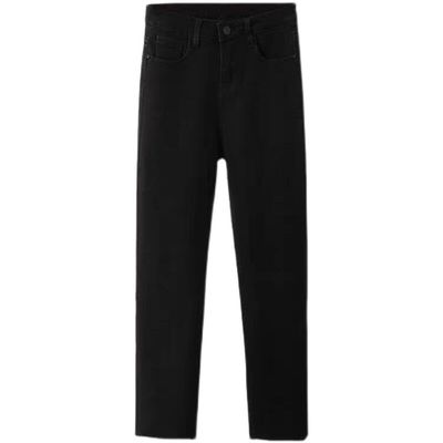 加绒直筒九分牛仔裤女高腰薄绒2025秋冬加厚微喇八分烟管裤小黑裤