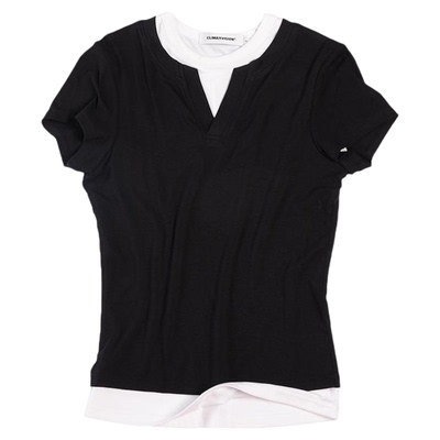 CLIMAX VISION凉爽舒弹基础百搭撞色假两件叠穿V领正肩短袖T恤女