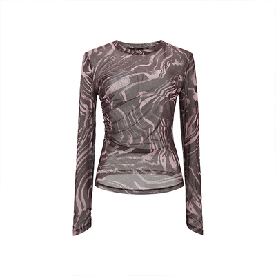 MELINDA LI【玫瑰斑马】英国花版斑马印花网纱T长袖上衣皮肤衣