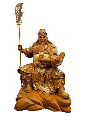 关羽木雕摆件彩绘雕刻香樟关公