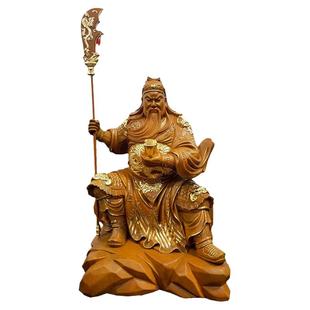 关公木雕摆件老料香樟雕刻武圣关圣帝君关羽伽蓝菩萨财神描金彩绘