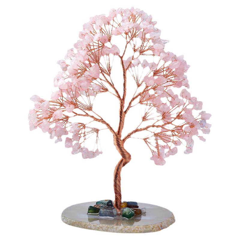 玛瑙宝石水晶树摆件粉水晶桃花树装饰摆件