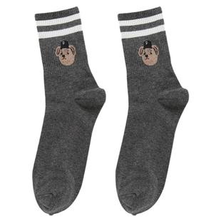韩国东大门男袜EMPOLE小熊P字母袜子螺纹简约吸汗条纹中筒袜春秋