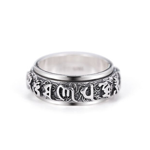 钛钢转动戒指六字真言男士食指大明咒单身潮男成熟个性指环男复古