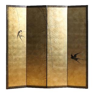 寂然中古风金箔屏风隔断客厅新中式茶室装饰宋代美学折叠移动折屏