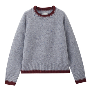 设计师款佐丹奴针织衫女装新款撞色圆领插肩宽松混色毛衣18355828