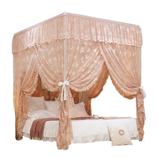 2026新款蕾丝提花宫廷蚊帐三开门法式家用床幔架子床公主风床帘