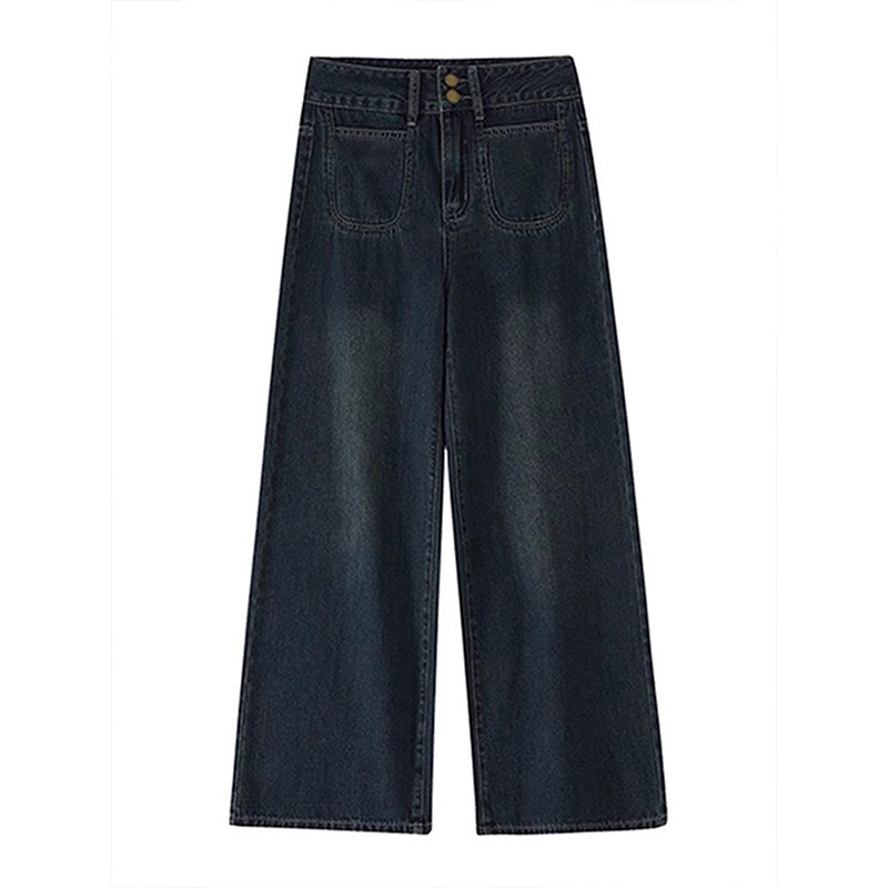 女装胖mm大码弹力复古牛仔裤2025新款百搭裤子女宽松设计感阔腿裤