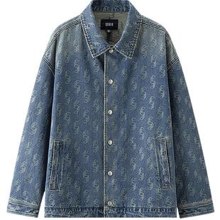 森马夹克男春装提花肌理牛仔外套复古水洗宽松休闲服上衣潮流个性