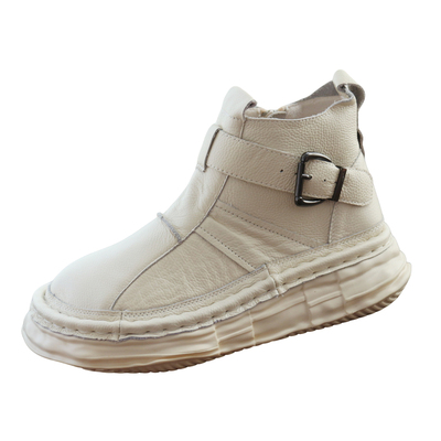 牛皮厚底短靴女真皮复古手工靴子