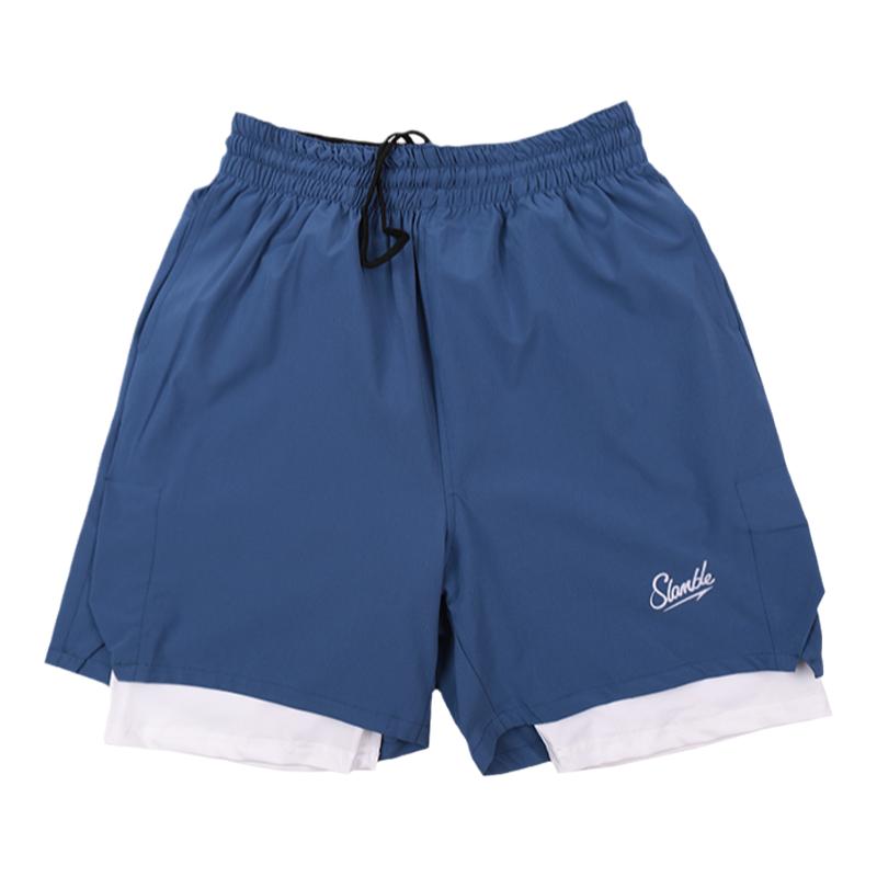 SLAMBLE夏季新款美式假两件篮球短裤男训练健身运动跑步中裤半裤