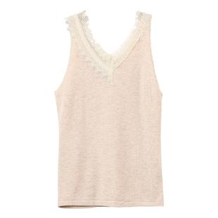 HONRN/红人蕾丝拼接无袖绵羊毛内搭针织背心上衣女春秋HH11OM984