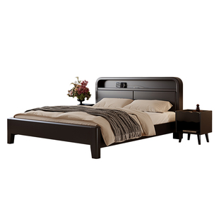 馨佰利实木床主卧家具1米8双人床2026新款现代简约多功能黑色婚床