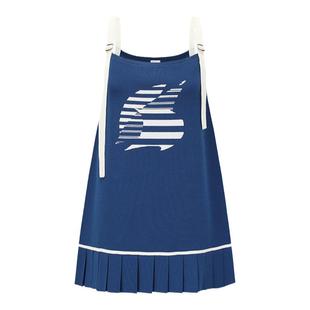 【deepmoss】设计感女装复古潮流船帆印花百褶吊带裙A字少女裙