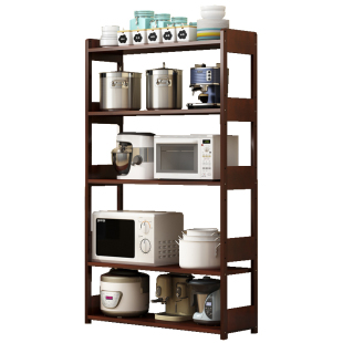 厨房微波炉置物架多层落地式烤箱收纳架木质窄柜家用储物放锅架子