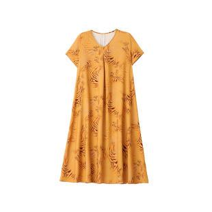 夏季新款女士高端棉绸连衣裙长款过膝休闲大码洋气减龄人造棉裙子