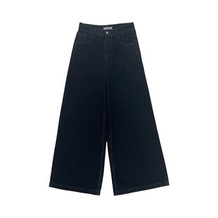 米米子微胖大码胖mm“叛逆丹宁”复古收腰显瘦深蓝A字阔腿牛仔裤