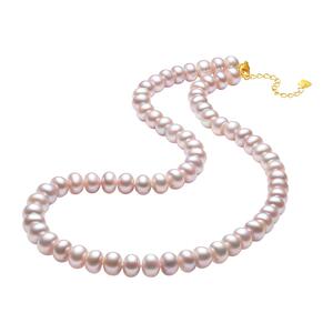 周大生淡水珍珠项链紫色系扁圆全珠链锁骨颈链送妈妈女友生日礼物