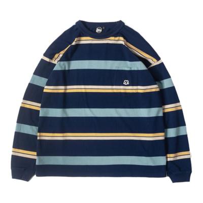 彩色条纹口袋情侣青少年长袖t恤