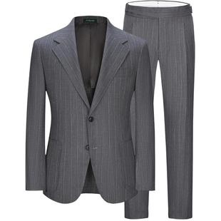 【意大利进口VBC】羊毛桑蚕真丝商务西服套装男亚麻条纹正装西装