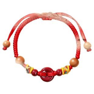 本命年红绳手链宝宝防惊吓婴儿儿童桃木手绳压惊朱砂平安扣护身符