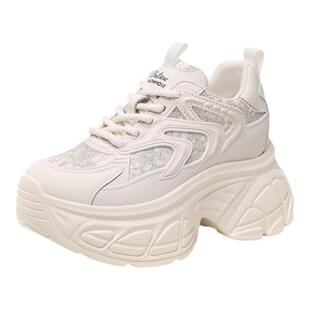 ZFCQ新款内增高老爹鞋女款真皮2026春显脚小黑色高跟小个子休闲鞋