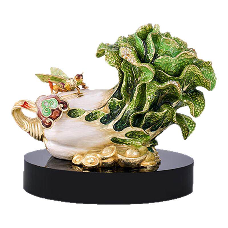 品粤【乔迁纪念】家居装饰翡翠百财珐琅工艺品玄关博古架桌面摆件