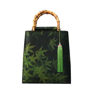 真丝香云纱复古手提包竹提手竖款女包高端丝绸旗袍包中国风手工包