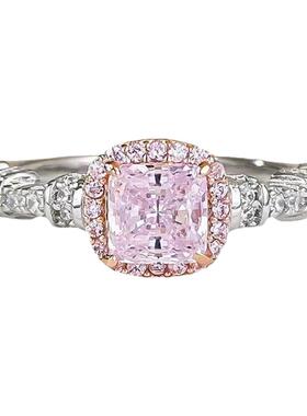 莫桑石银镀粉钻小方糖戒指